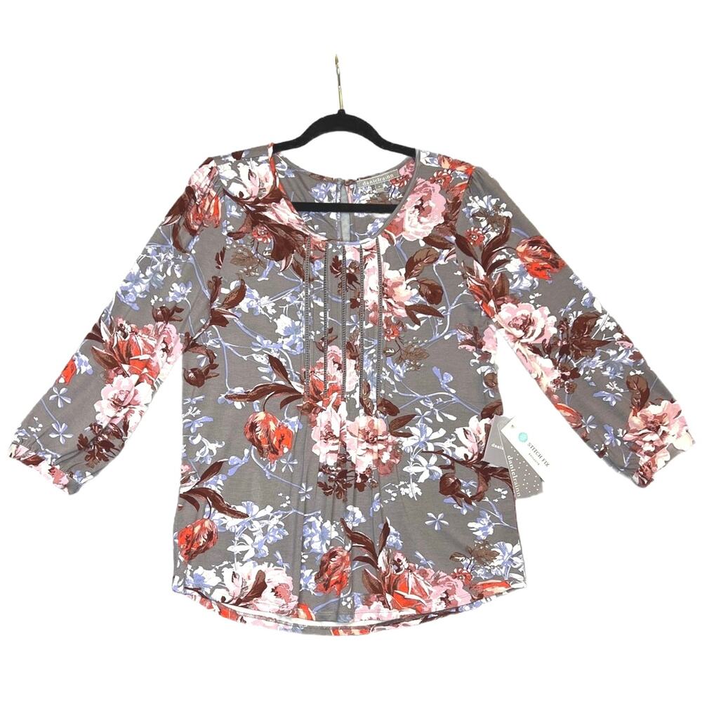 NWT Daniel Rainn Women’s Gray Floral Long Sleeve Blouse